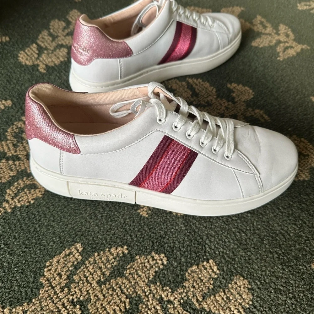 Kate Spade White and Burgundy Women's Sneakers size 10B